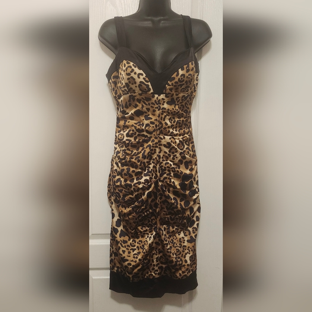 Cache Leopard Print Mini Dress with Black Accents